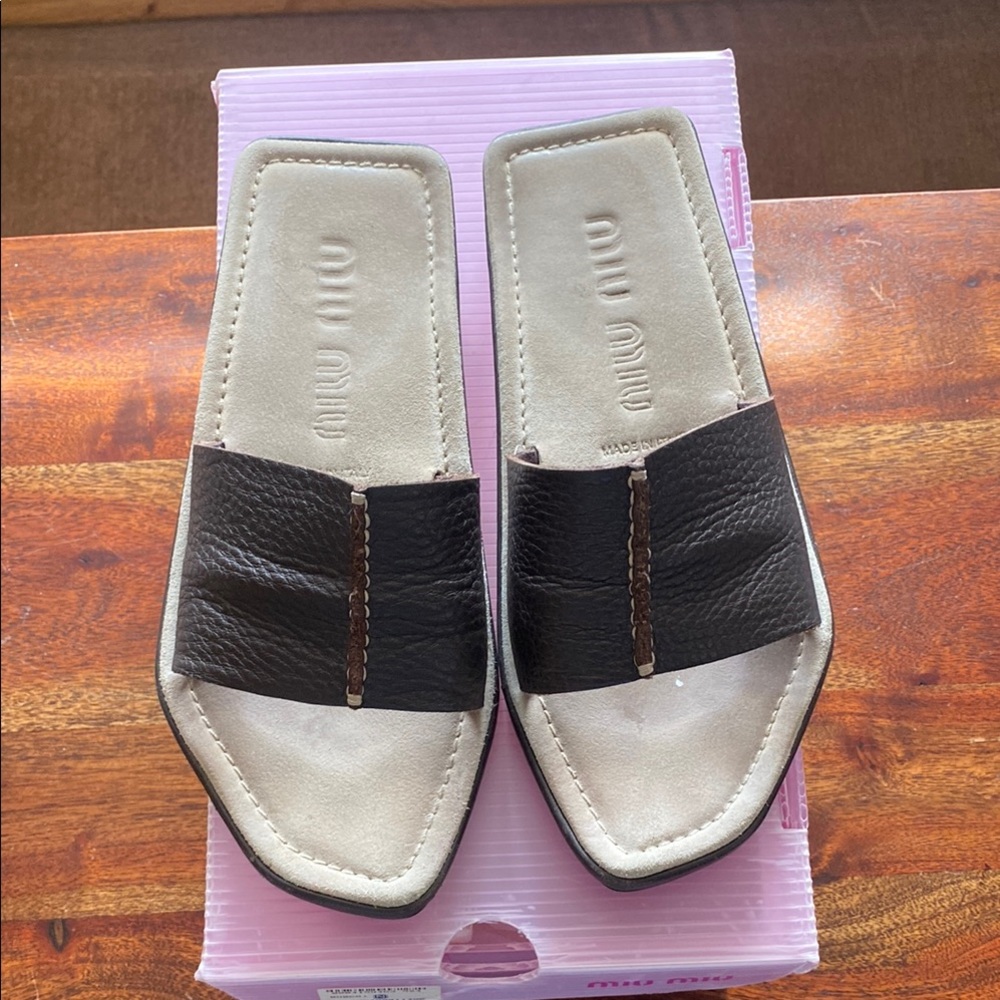 Miu Miu Brown Leather Women's Slides